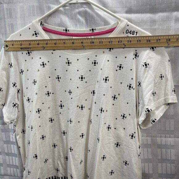 Rafaella Weekend Top Womens Size XL Color White Short Sleeve Rhinstone Boho - Picture 3 of 12